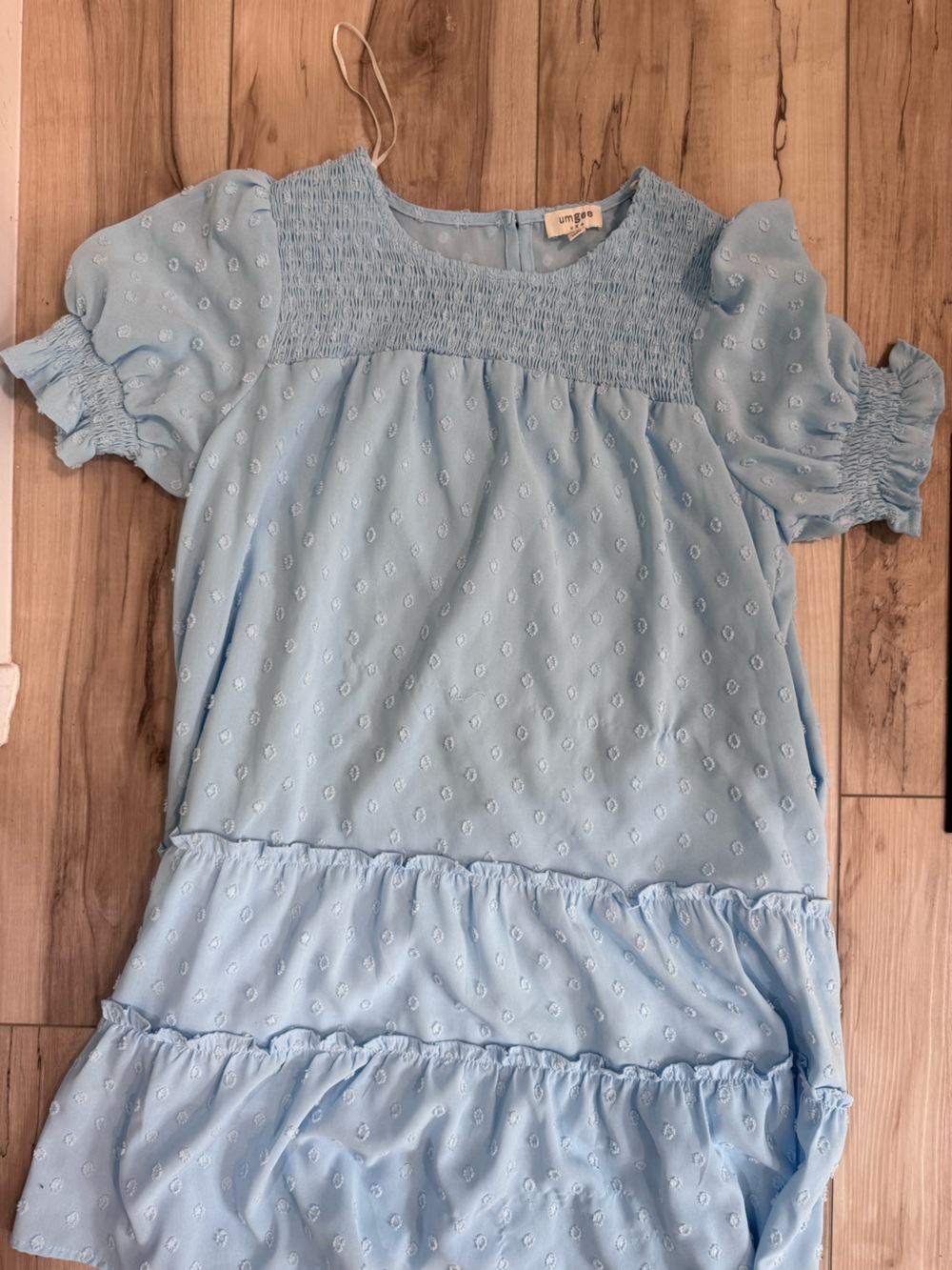 Umgee Light Blue Swiss Dot Smocked Tunic
